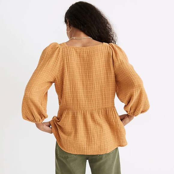 MADEWELL Yellow Peasant Balloon Plaid Top Shirt Blouse - Picture 2 of 6